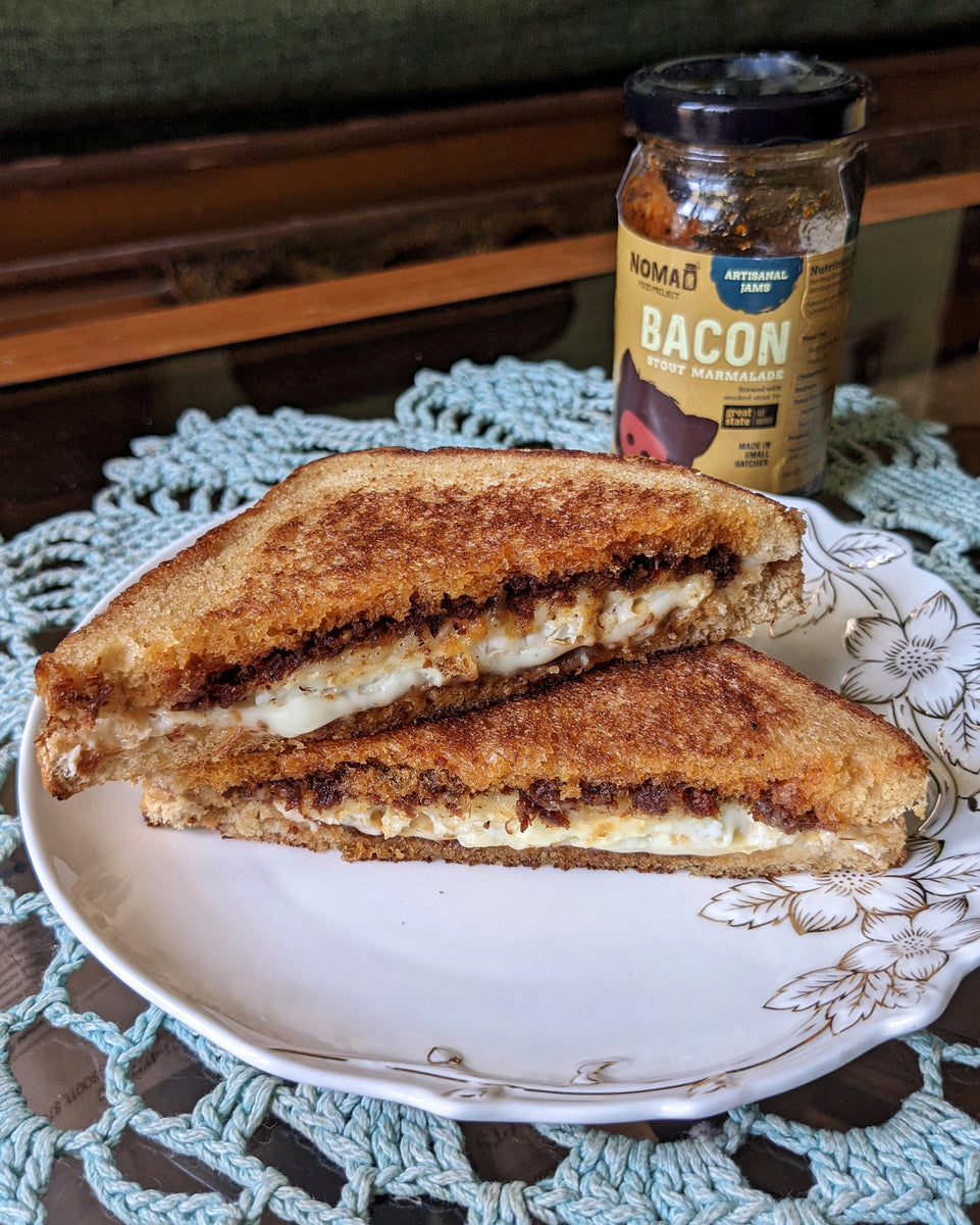 Grilled Cheese with Eggs and Bacon Stout Marmalade – nomadfoodproject